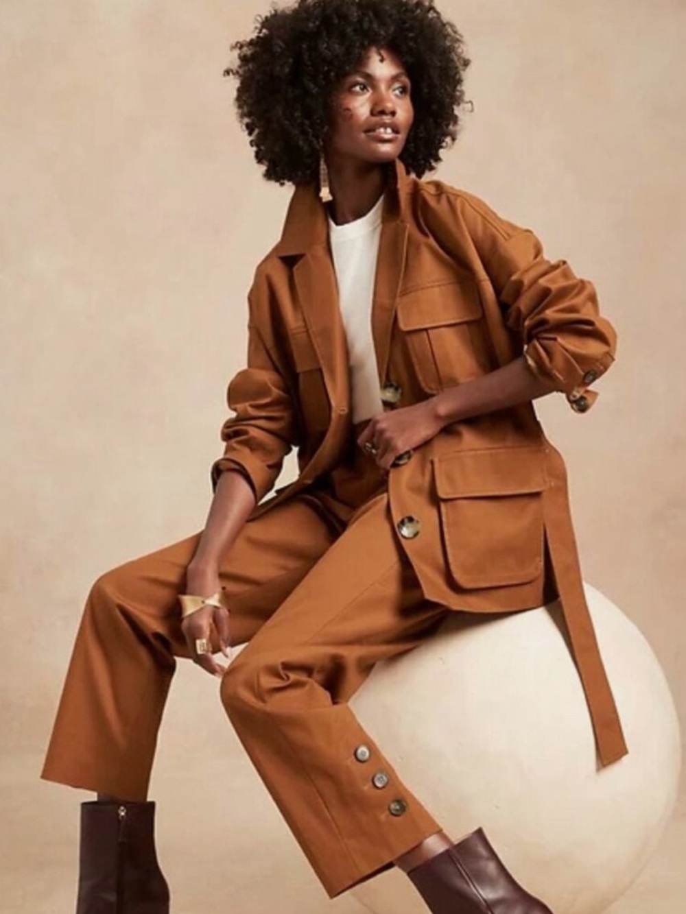 Banana Republic x Harbison Safari Belted Utility Jacket Rust Brown Oversized XS - Picture 2 of 15
